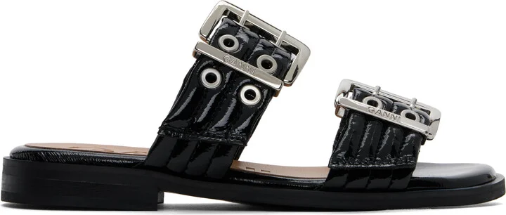 GANNI Black Feminine Buckle Two-Strap Sandals