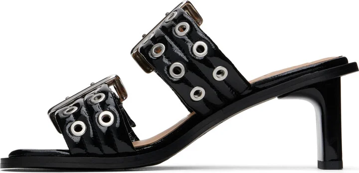 GANNI Black Feminine Buckled Heeled Sandals - Image 3