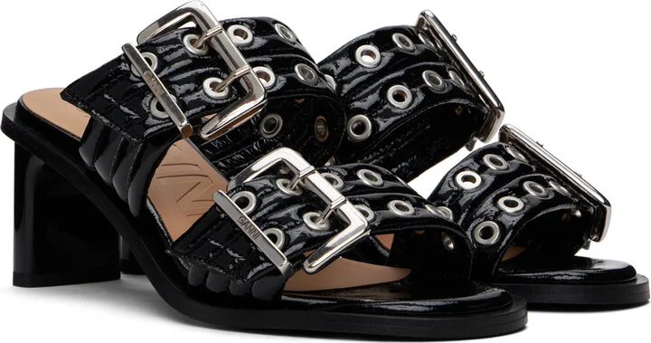 GANNI Black Feminine Buckled Heeled Sandals - Image 4