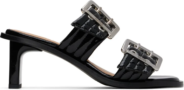 GANNI Black Feminine Buckled Heeled Sandals