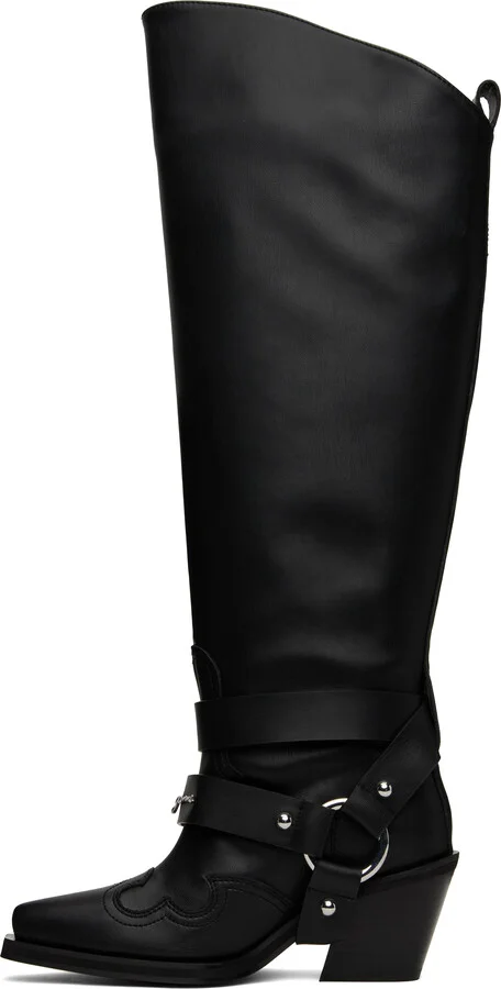 GANNI Black High Shaft Embroidered Western Tall Boots - Image 3