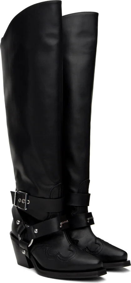 GANNI Black High Shaft Embroidered Western Tall Boots - Image 4