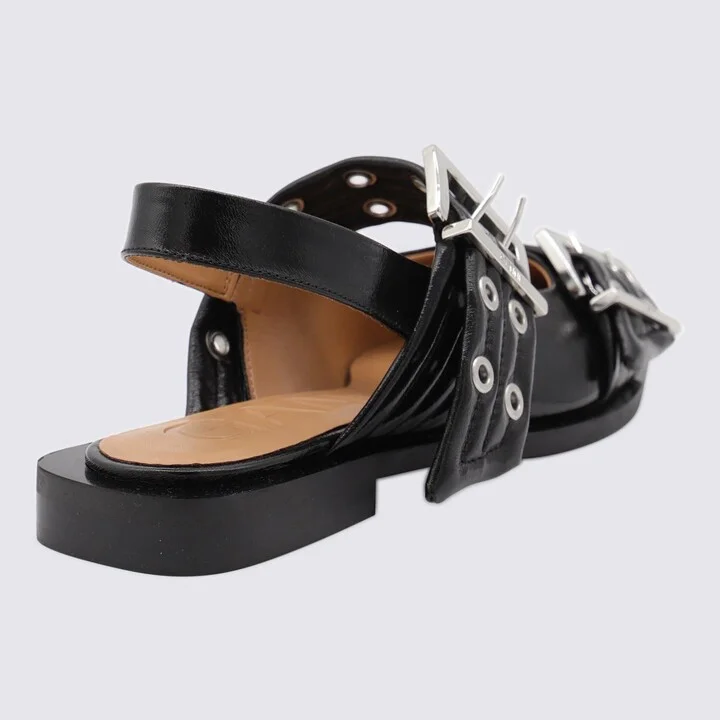Ganni Black Leather Flats - Image 3