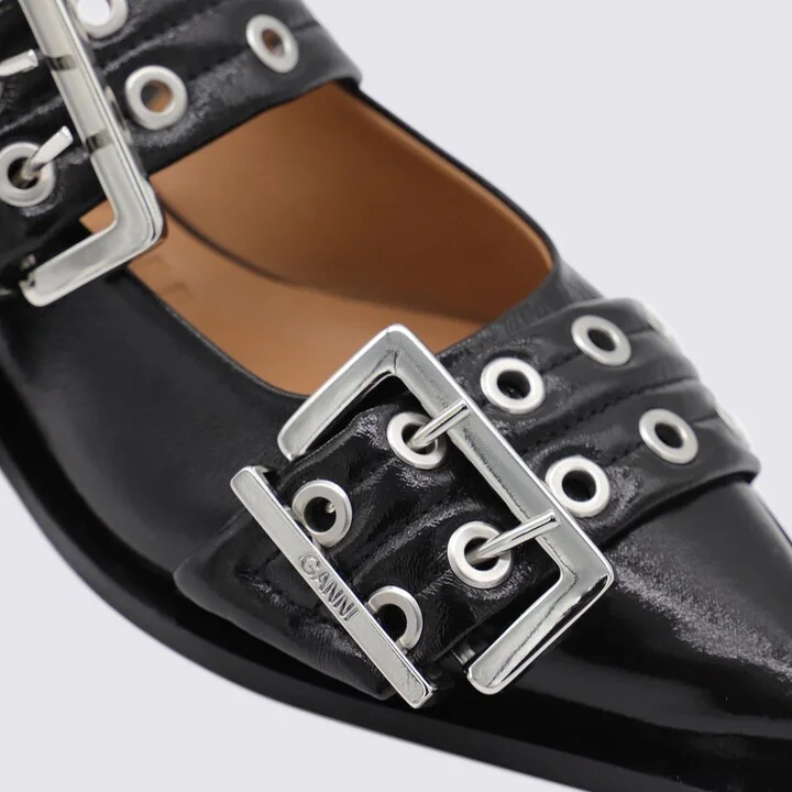 Ganni Black Leather Flats - Image 4