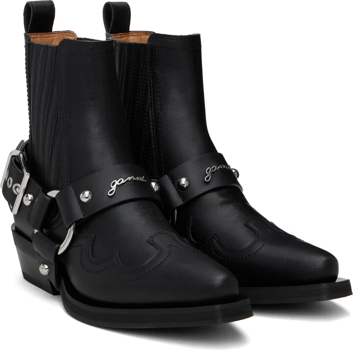 GANNI Black Low Cut Western Chelsea Boots - Image 4