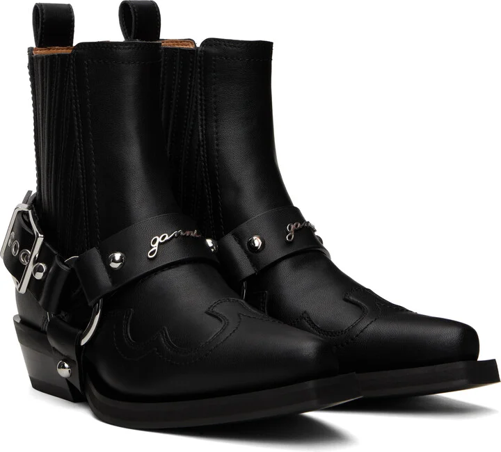 GANNI Black Low Cut Western Chelsea Boots - Image 4