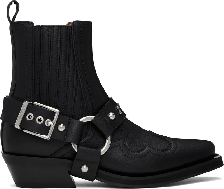 GANNI Black Low Cut Western Chelsea Boots