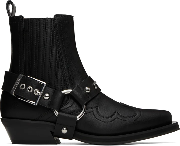 GANNI Black Low Cut Western Chelsea Boots