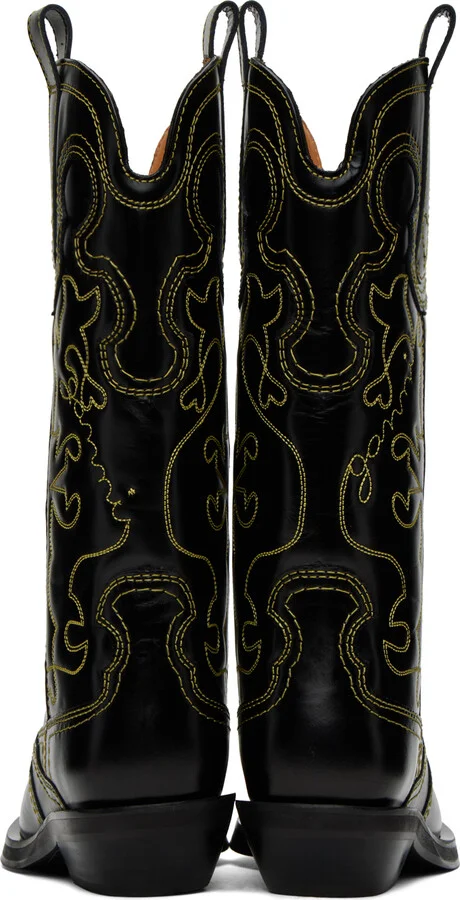 GANNI Black Mid Shaft Embroidered Western Boots - Image 2