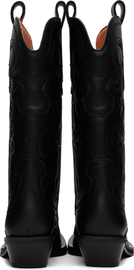 GANNI Black Mid Shaft Embroidered Western Boots - Image 2