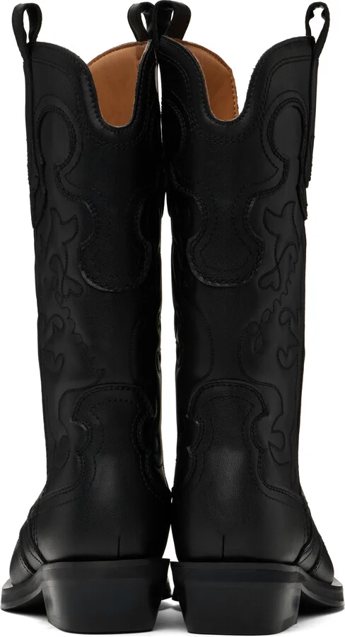 GANNI Black Mid Shaft Embroidered Western Boots - Image 2