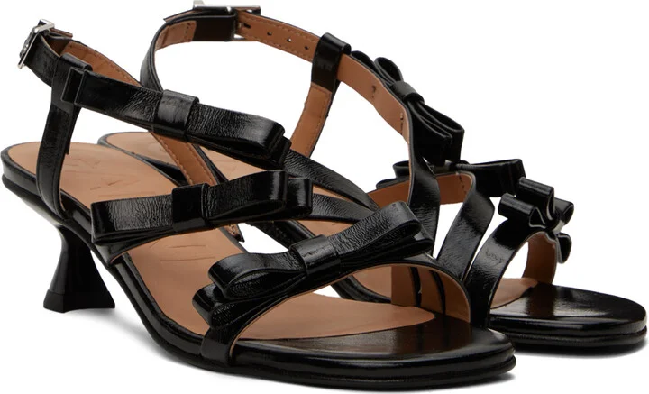 GANNI Black Multi Bow Mid Heeled Sandals - Image 4