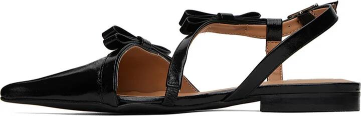 GANNI Black Multi Bow Pointy Cut-Out Ballerina Flats - Image 3
