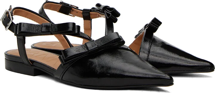 GANNI Black Multi Bow Pointy Cut-Out Ballerina Flats - Image 4