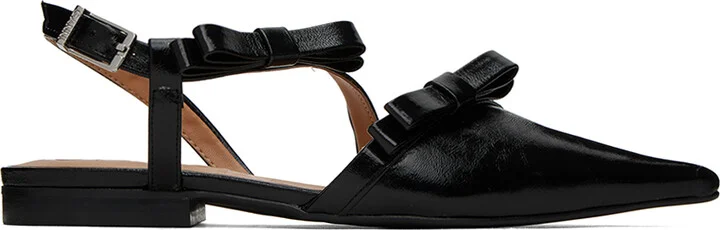 GANNI Black Multi Bow Pointy Cut-Out Ballerina Flats