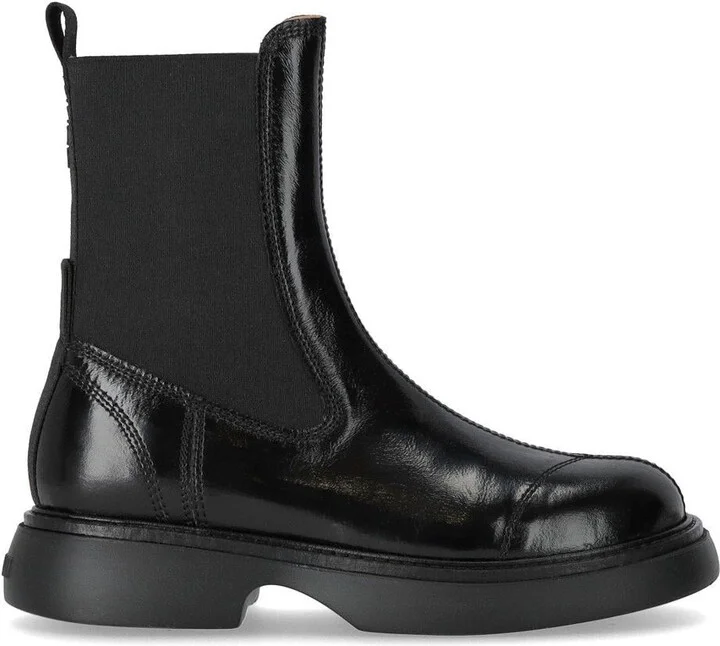 Ganni Black Naplack Mid Chelsea Boot