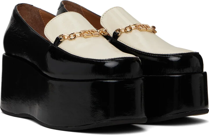 GANNI Black & Off-White Butterfly Chain Platform Loafers - Image 4