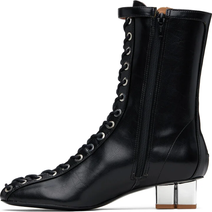 GANNI Black Oleatex Eyelets Lace-Up Ankle Boots - Image 3