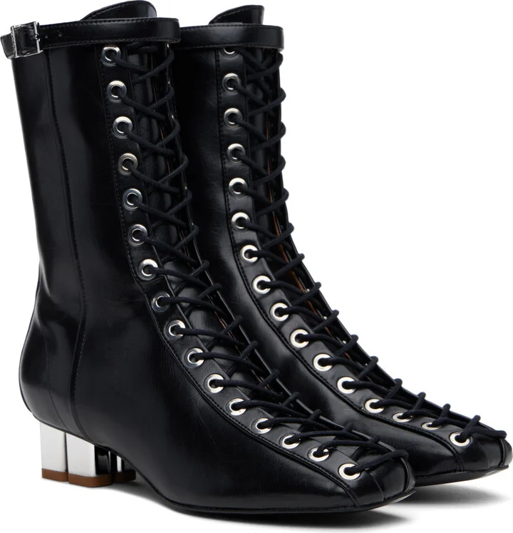 GANNI Black Oleatex Eyelets Lace-Up Ankle Boots - Image 4