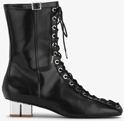 Ganni Black Oleatex Eyelets Lace-Up Ankle Boots