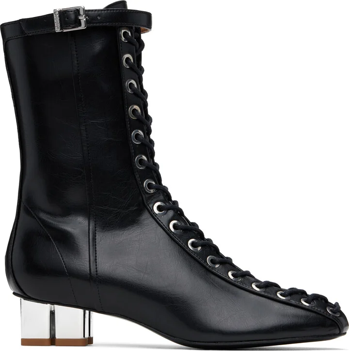GANNI Black Oleatex Eyelets Lace-Up Ankle Boots
