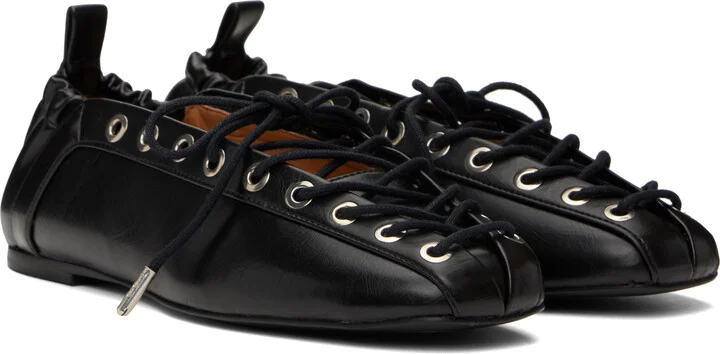 GANNI Black Oleatex Lace-Up Ballerina Flats - Image 4