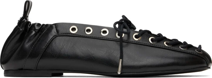 GANNI Black Oleatex Lace-Up Ballerina Flats