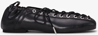 Ganni Black Oleatex Lace-Up Ballerinas