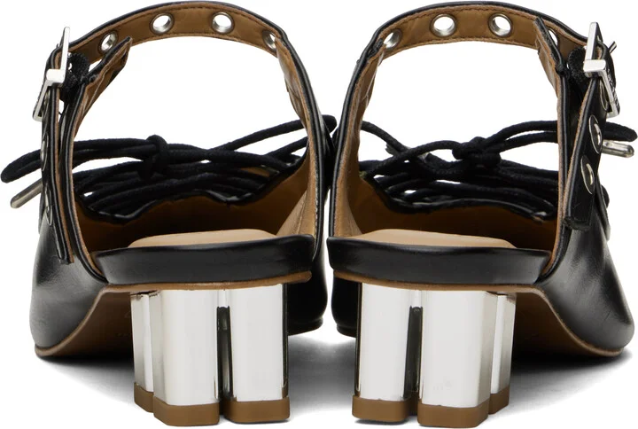 GANNI Black Oleatex Lace-Up Mules - Image 2