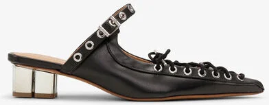 Ganni Black Oleatex Lace-Up Mules