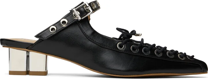 GANNI Black Oleatex Lace-Up Mules