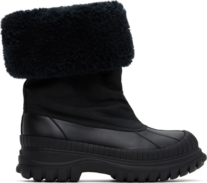 GANNI Black Outdoor High Shaft Faux-Shearling Boots