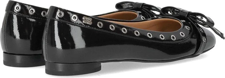 Ganni Black Patent Ballet Flat Shoe With Bows - Image 4