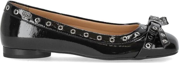 Ganni Black Patent Ballet Flat Shoe With Bows