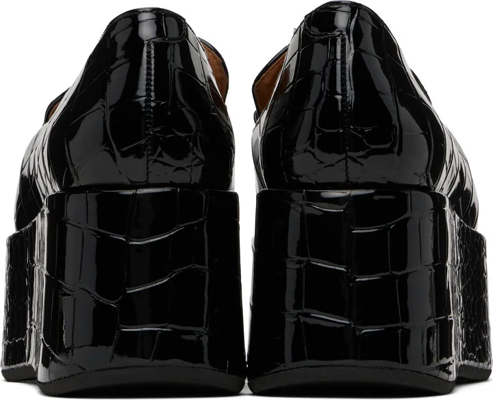 GANNI Black Patent Croco Butterfly Chain Platform Loafers - Image 2