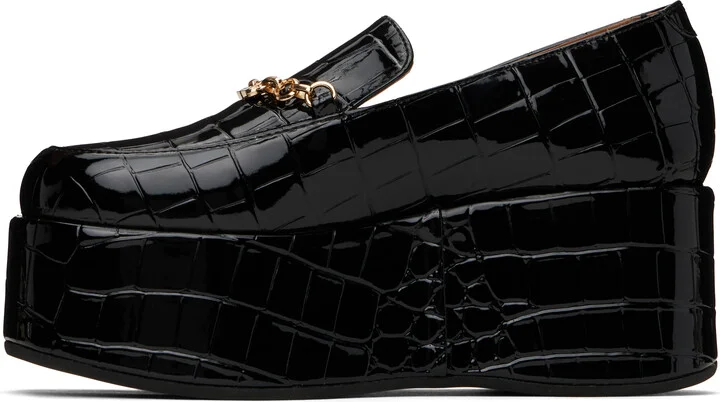 GANNI Black Patent Croco Butterfly Chain Platform Loafers - Image 3