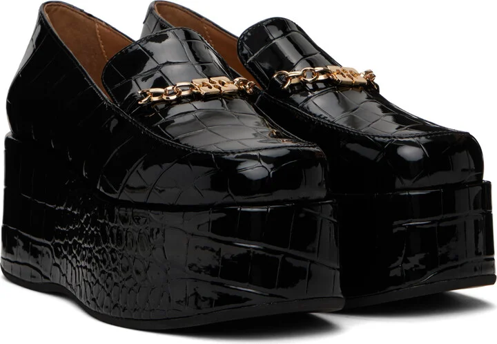 GANNI Black Patent Croco Butterfly Chain Platform Loafers - Image 4