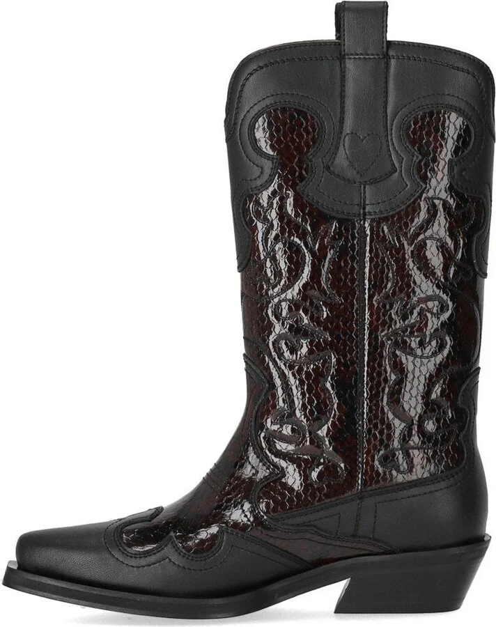 Ganni Black Reptile Effect Texan Boot - Image 3