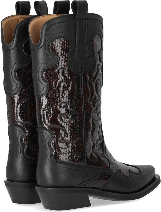 Ganni Black Reptile Effect Texan Boot - Image 4