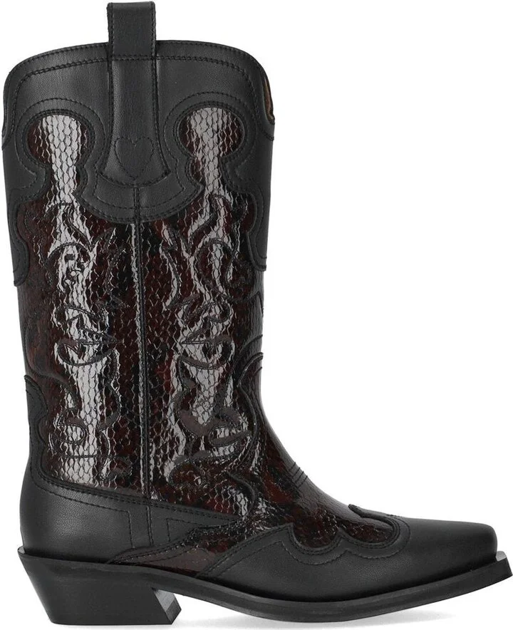 Ganni Black Reptile Effect Texan Boot