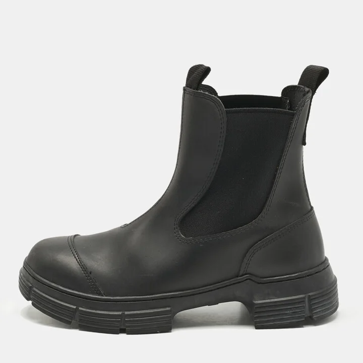 Ganni Black Rubber City Ankle Boots Size 36