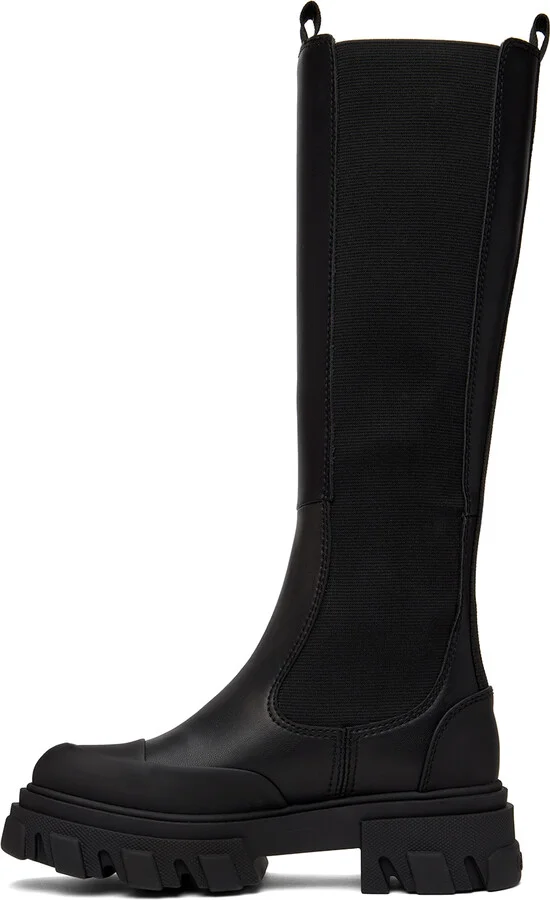 GANNI Black Stitch Cleated High Chelsea Boots - Image 3