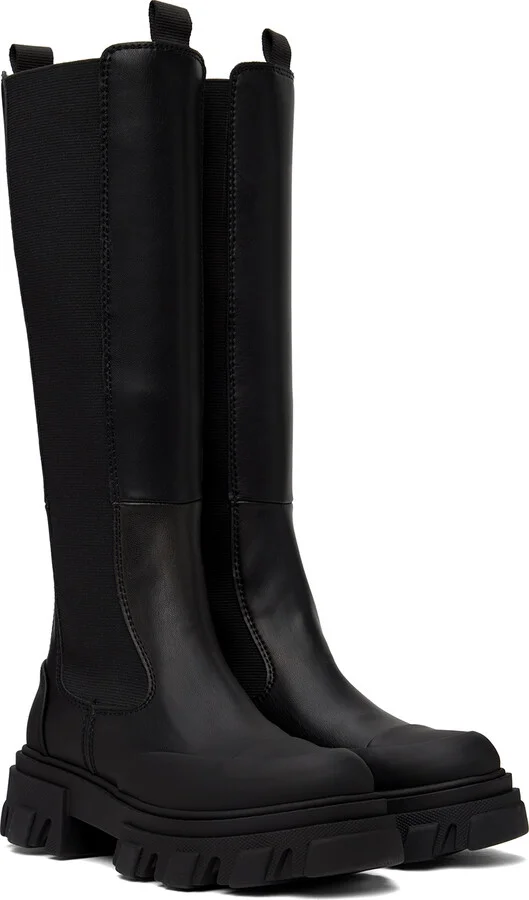 GANNI Black Stitch Cleated High Chelsea Boots - Image 4