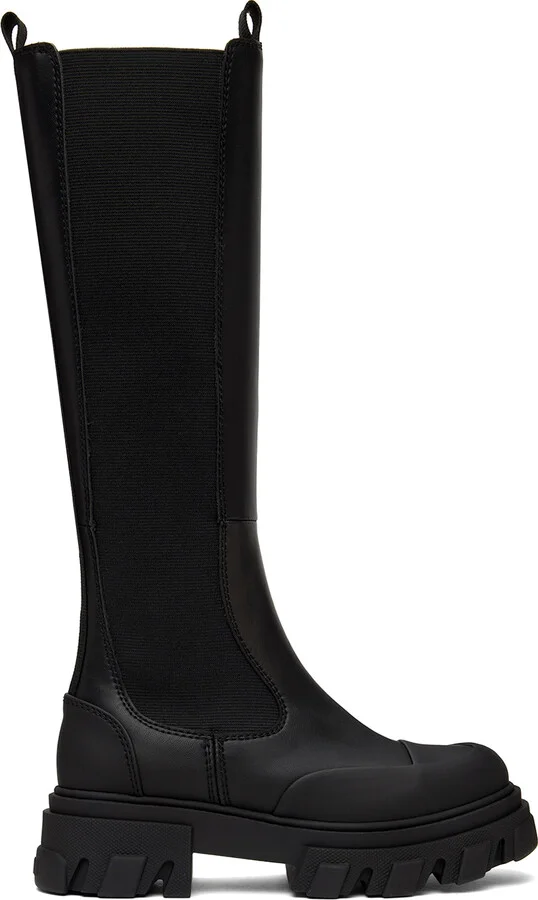 GANNI Black Stitch Cleated High Chelsea Boots