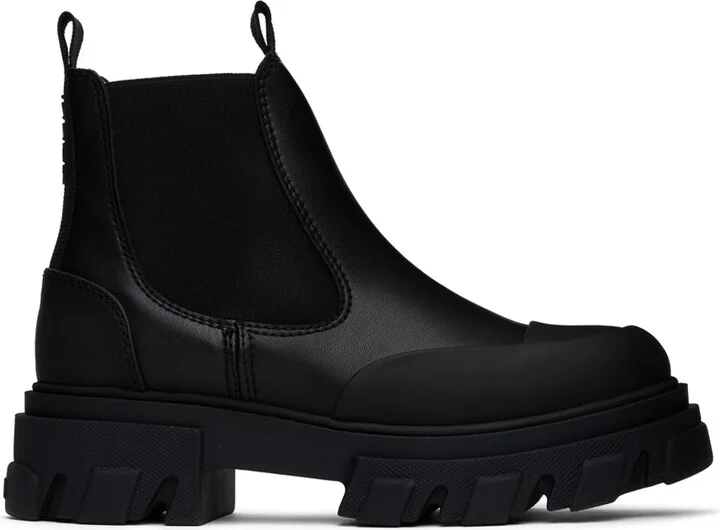 GANNI Black Stitch Cleated Low Chelsea Boots