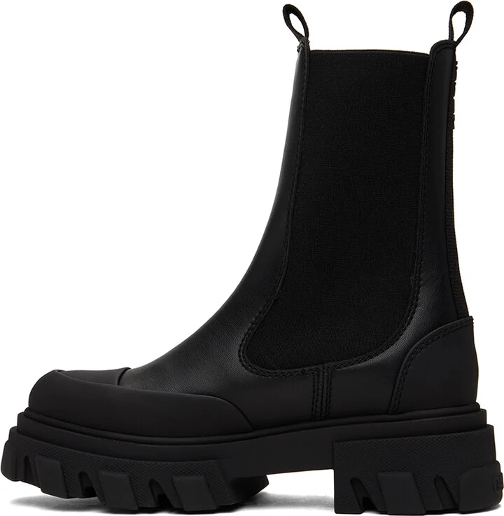 GANNI Black Stitch Cleated Mid Chelsea Boots - Image 3