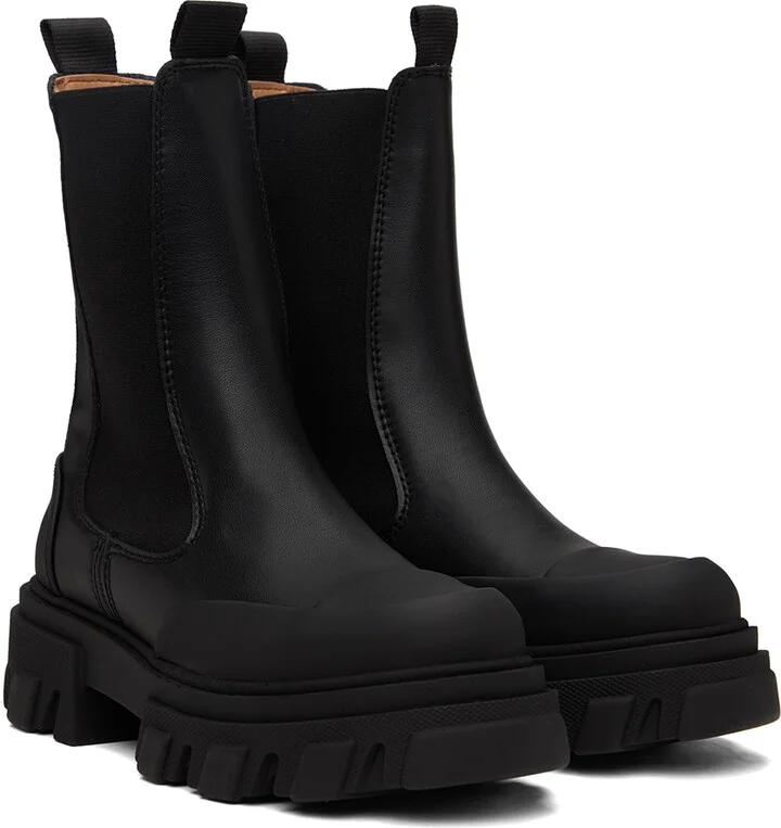 GANNI Black Stitch Cleated Mid Chelsea Boots - Image 4