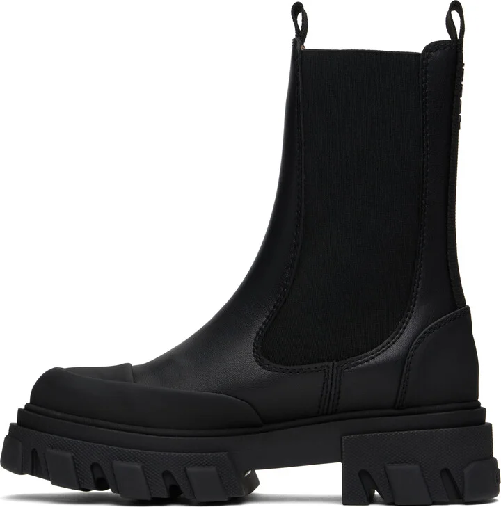 GANNI Black Stitch Cleated Mid Chelsea Boots - Image 3