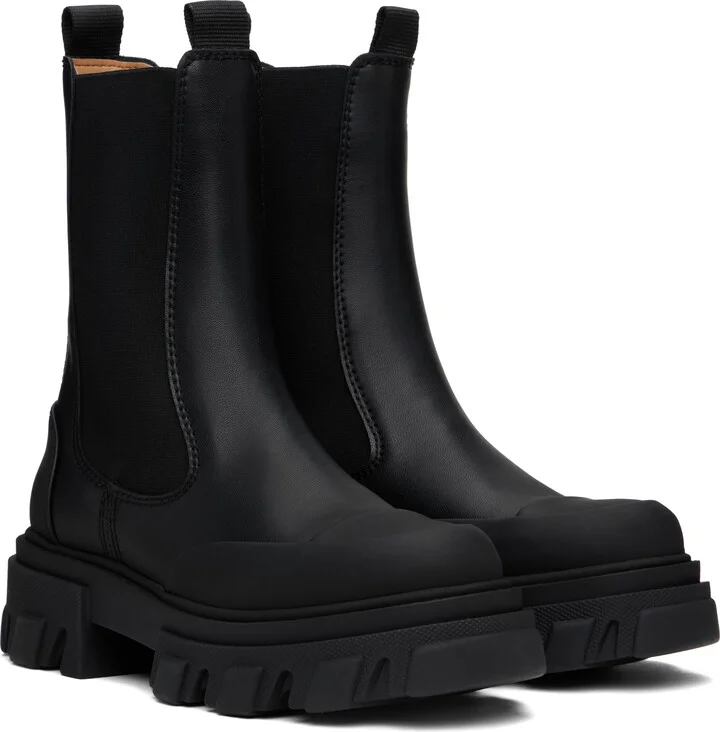 GANNI Black Stitch Cleated Mid Chelsea Boots - Image 4