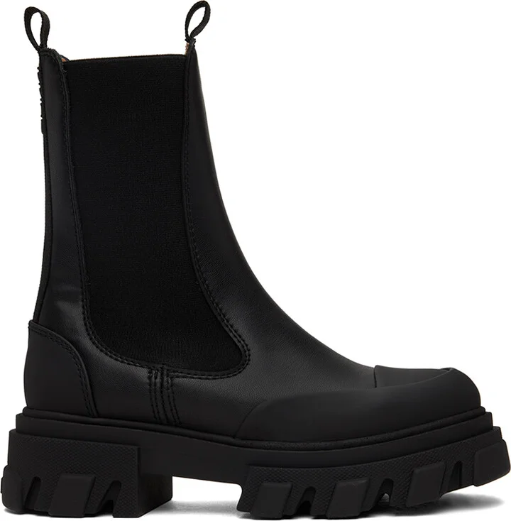 GANNI Black Stitch Cleated Mid Chelsea Boots